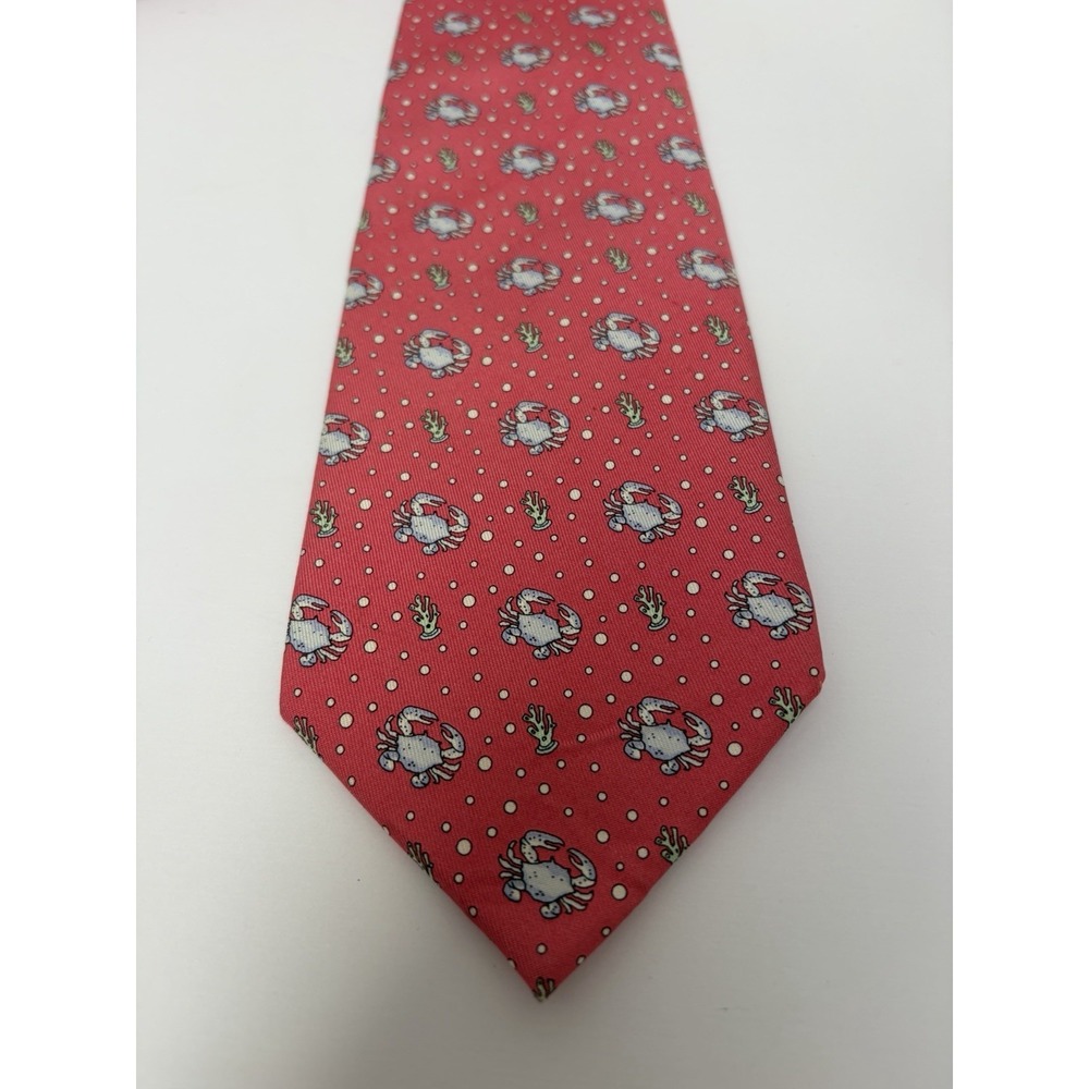 Vineyard Vines Martha's Vineyard Coral Silk Tie Crab & Coral Print 60 Inches